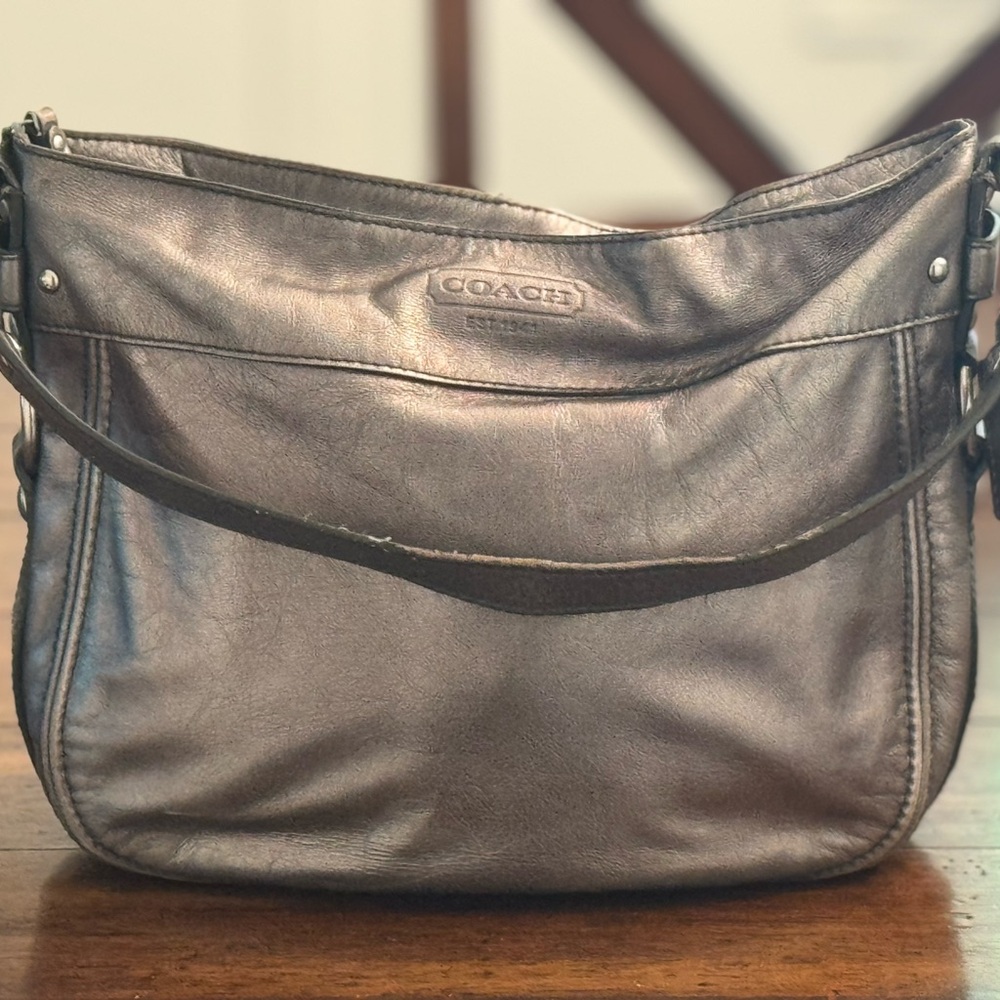 *Read description carefully* Coach Silver Shoulder Bag with Sleek Design